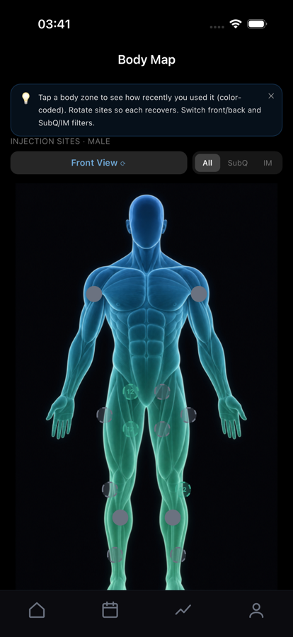 Pep Labs body map screen