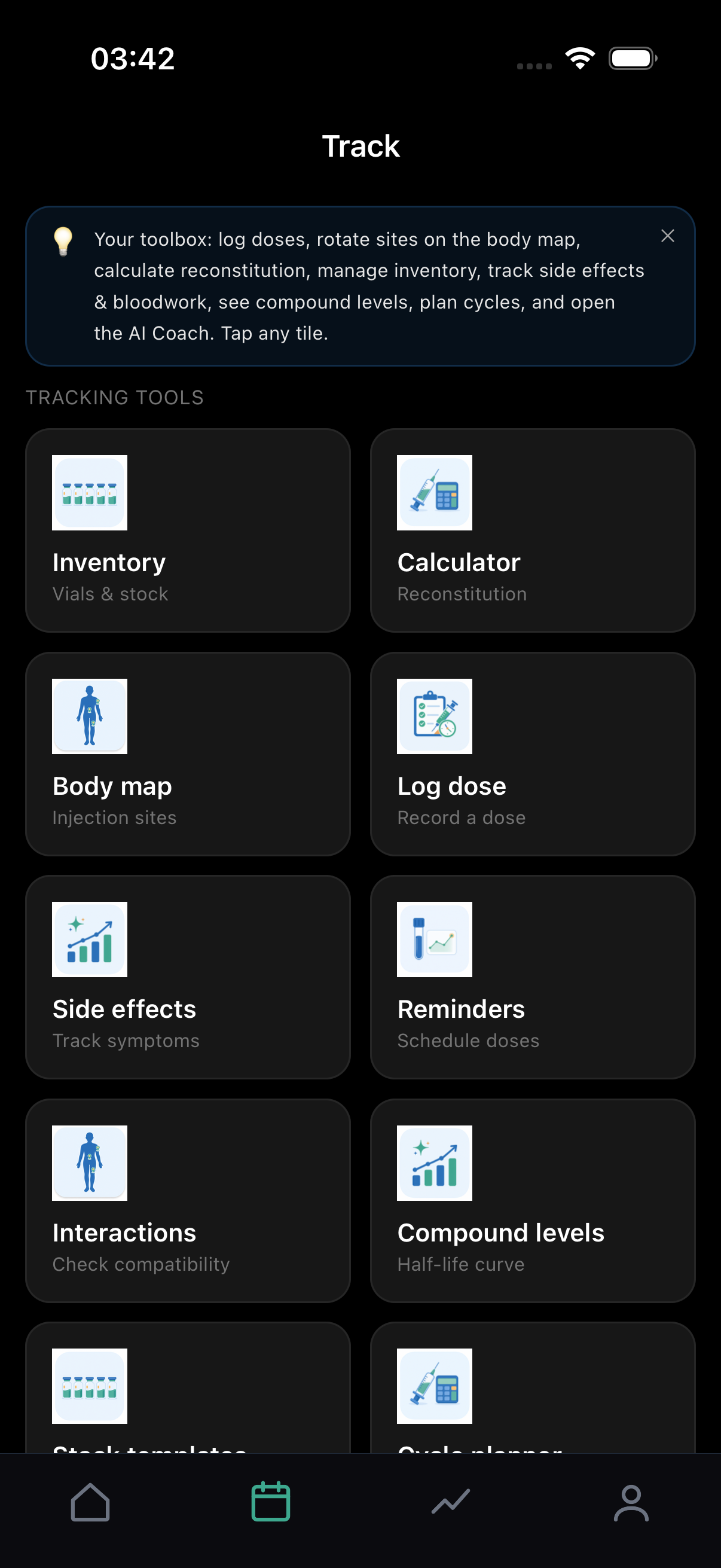 Pep Labs tracking screen